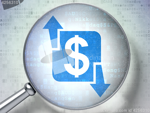 Image of Finance concept: Finance with optical glass on digital background