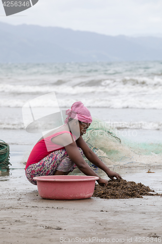 Image of Native Malagasy fishermen fishing on sea, Madagascar