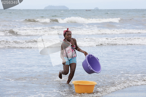 Image of Native Malagasy fishermen fishing on sea, Madagascar