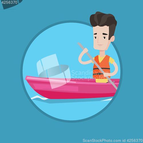 Image of Man riding in kayak vector illustration.