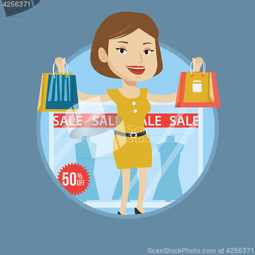 Image of Woman shopping on sale vector illustration.
