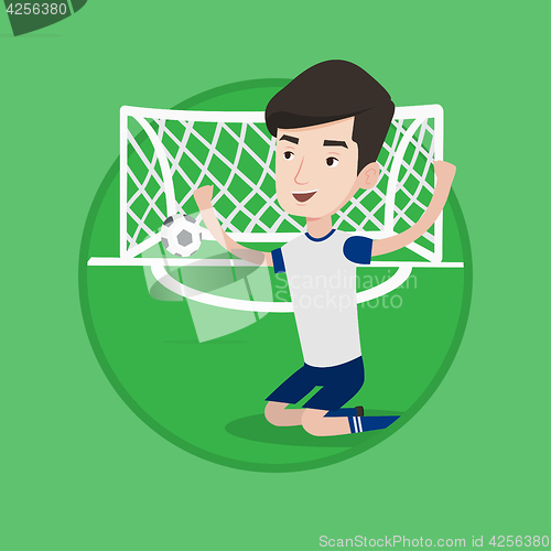 Image of Soccer player celebrating scoring goal.