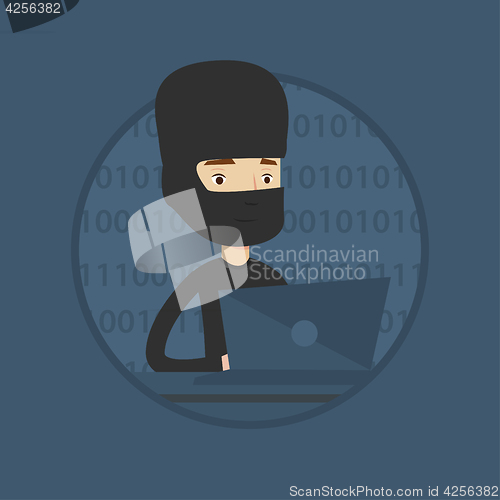 Image of Hacker using laptop to steal information.