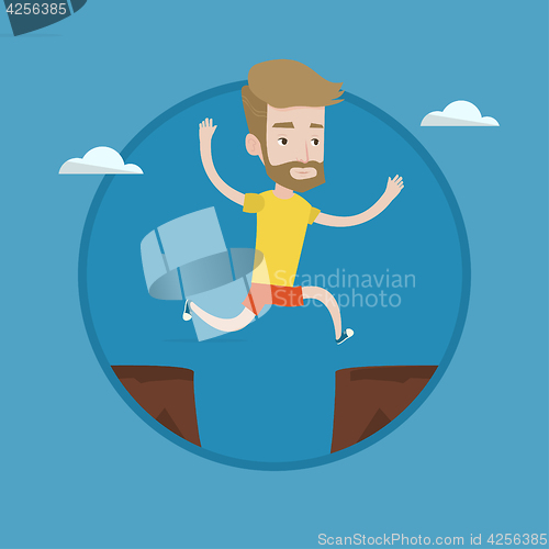 Image of Sportsman jumping over cliff vector illustration.