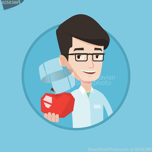 Image of Nutritionist offering fresh red apple.