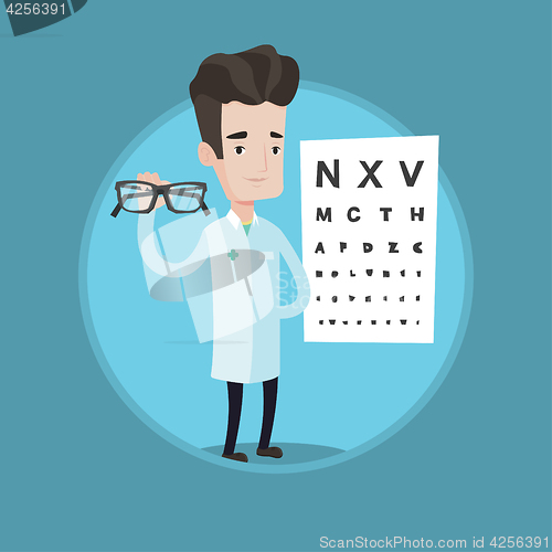 Image of essional ophthalmologist holding eyeglasses.