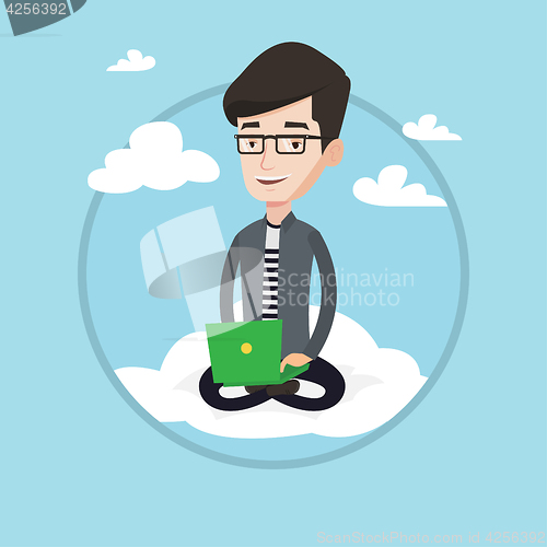 Image of Man using cloud computing technology.