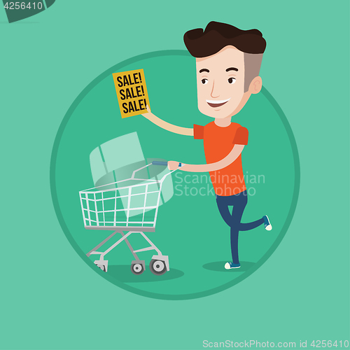 Image of Man running in hurry to the store on sale.