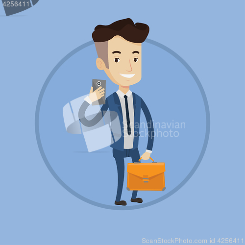 Image of Businessman making selfie vector illustration.