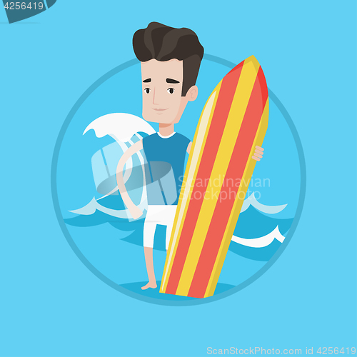 Image of Surfer holding surfboard vector illustration.