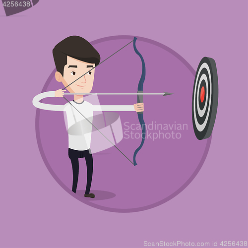 Image of Archer aiming with bow and arrow at the target.