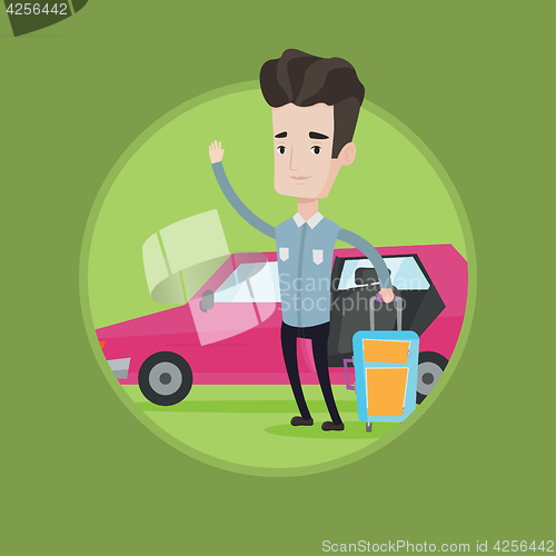 Image of Caucasian man traveling by car vector illustration