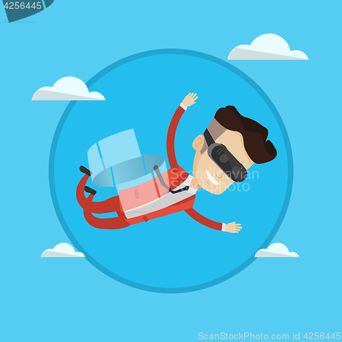 Image of Businessman in vr headset flying in the sky.