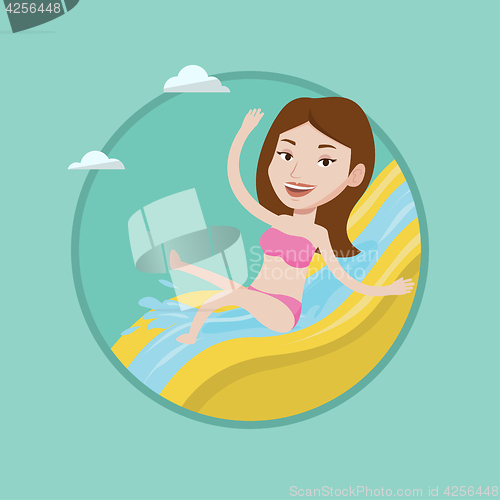 Image of Woman riding down waterslide vector illustration.