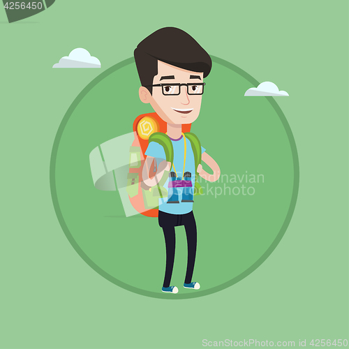 Image of Cheerful traveler with backpack.