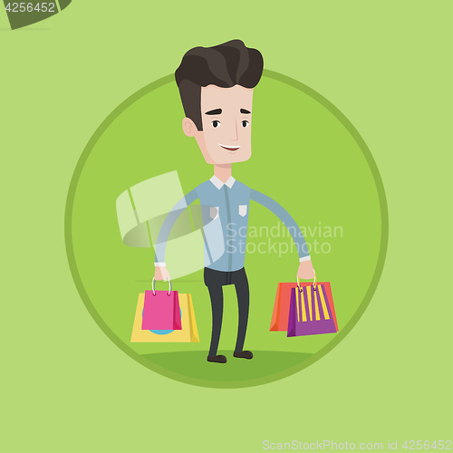 Image of Happy man with shopping bags vector illustration.