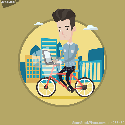 Image of Man riding bicycle in the city vector illustration