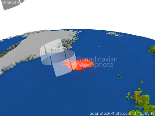 Image of Iceland in red from orbit