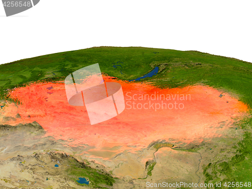 Image of Mongolia in red from orbit