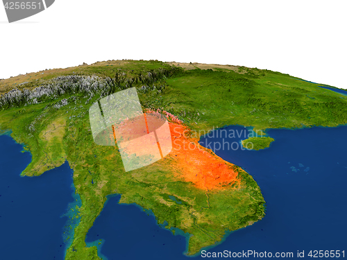 Image of Laos in red from orbit