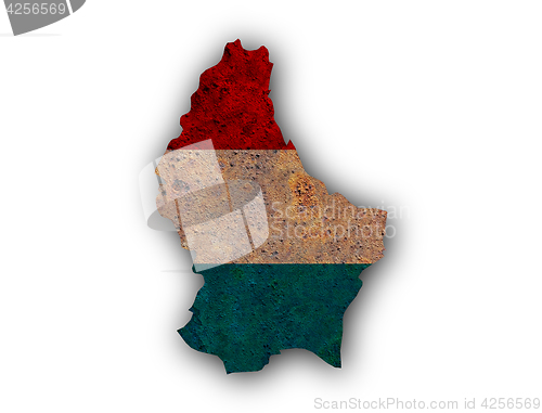 Image of Map and flag of Luxembourg on rusty metal