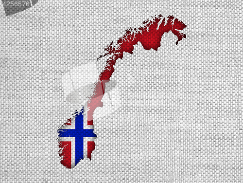 Image of Map and flag of Norway on linen