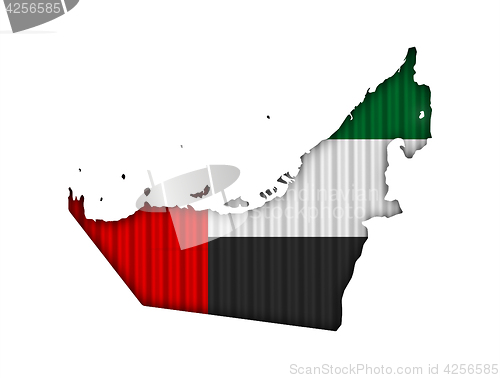 Image of Map and flag of United Arab Emirates on corrugated iron