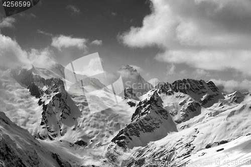 Image of Black and white view on winter mountains in snow