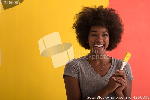 Image of black woman painting wall