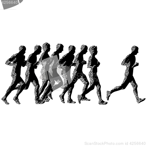 Image of Set of silhouettes. Runners on sprint, men and woman