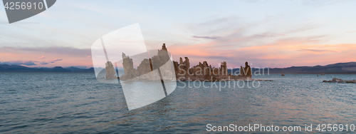 Image of Salt Tufa Formations Sunset Mono Lake Panoramic California Natur