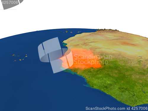 Image of Senegal in red from orbit