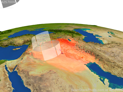 Image of Iraq in red from orbit