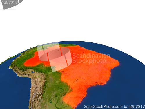 Image of Brazil in red from orbit