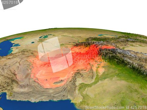 Image of Afghanistan in red from orbit