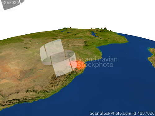 Image of Swaziland in red from orbit