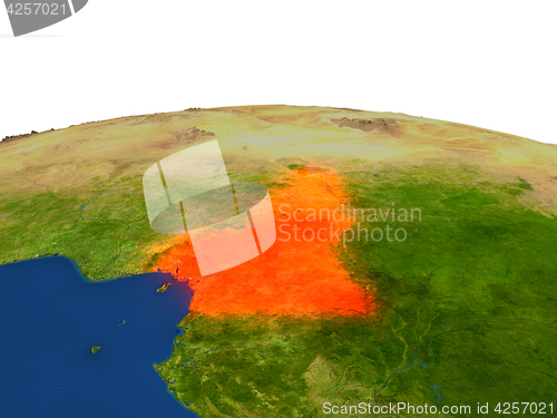 Image of Cameroon in red from orbit