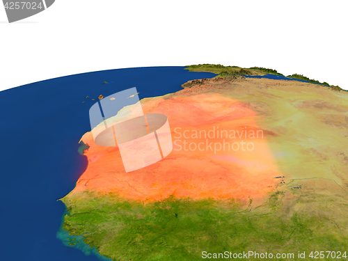 Image of Mauritania in red from orbit