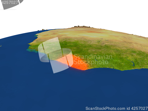 Image of Liberia in red from orbit