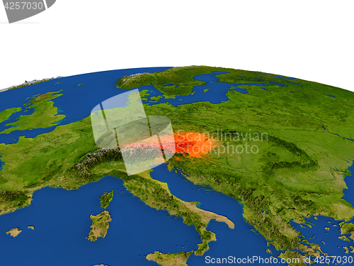 Image of Austria in red from orbit