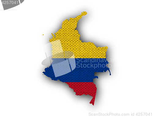 Image of Map and flag of Colombia on old linen