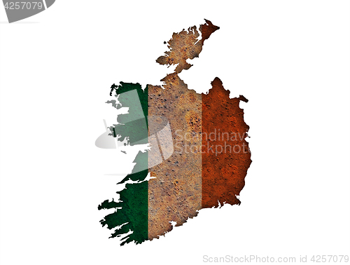 Image of Map and flag of Ireland on rusty metal