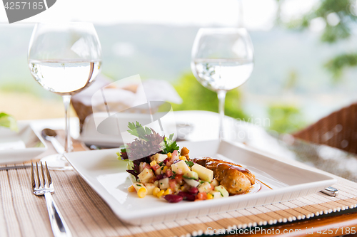 Image of close up of food on plate at restaurant