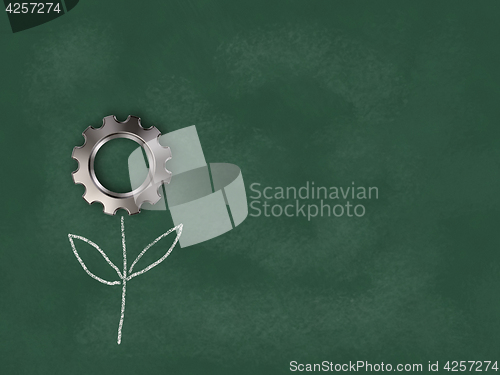 Image of flower gear wheel on chalkboard - 3d rendering