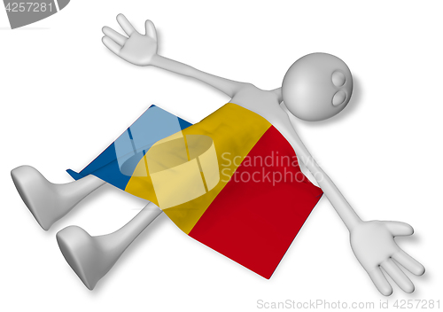 Image of dead cartoon guy and flag of romania - 3d illustration