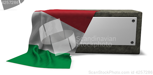 Image of stone socket with blank sign and flag of italy - 3d rendering