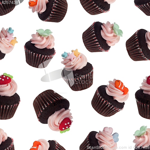 Image of Seamless pattern of assorted mini cupcakes