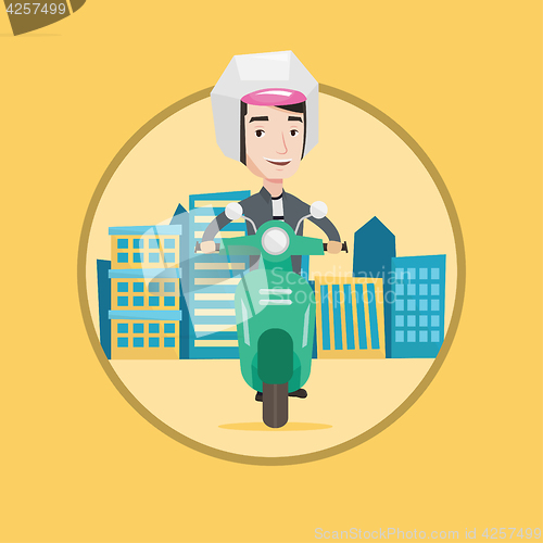 Image of Man riding scooter in the city vector illustration