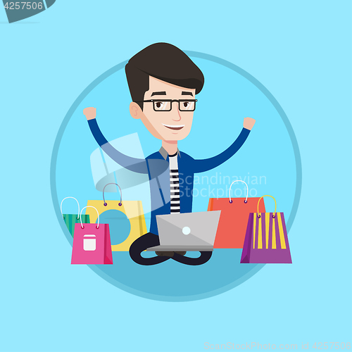 Image of Man shopping online vector illustration.