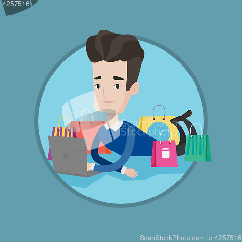 Image of Man shopping online vector illustration.